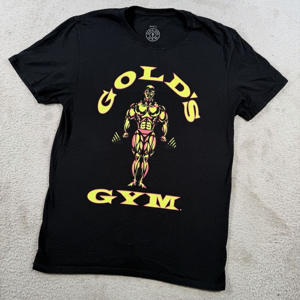 Gold's Gym T-Shirt Mens Small Black Short Sleeve Cotton Weightlifting Workout